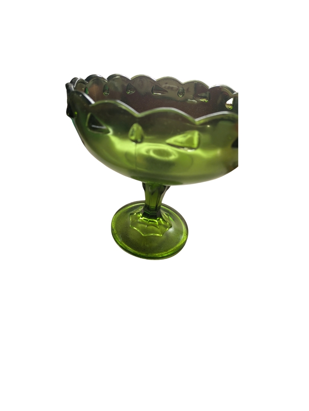 Vintage Green Pressed Glass Pedestal Bowl - Picture 2 of 6